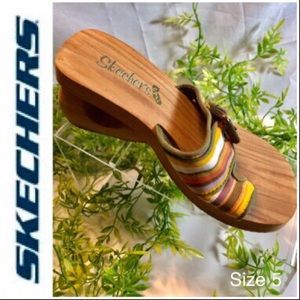 Skechers Striped Canvas Wood Look Platform